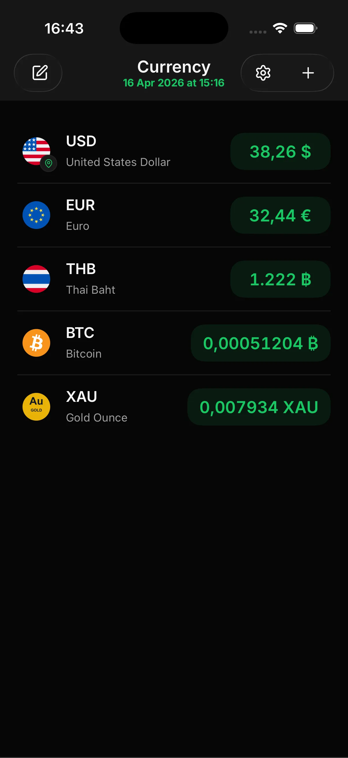 Just Another Currency App home screen